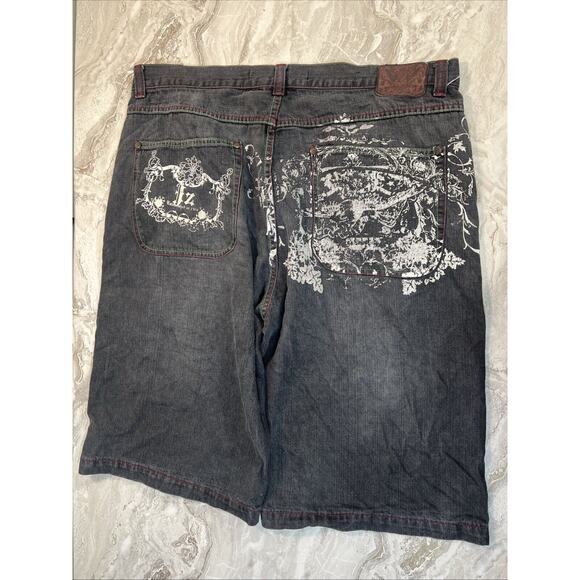 Vintage Jinzu Shorts Mens 42 Grey Denim Baggy Embroidered - Picture 7 of 10